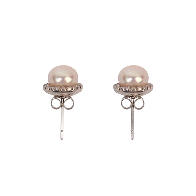 Minimalist Flower Natural Freshwater Pearl Inlay Zircon Ear Studs 1 Pair