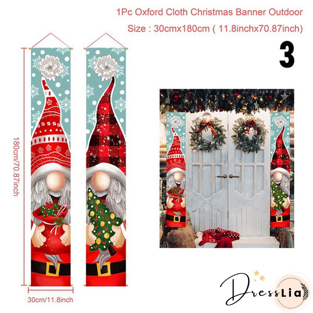 Snowman Santa Clus Merry Christmas Decorations Banner Christmas Porch Sign Hanging Banners For Indoor Outdoor Front Door Wall Xmas Christmas Decoration