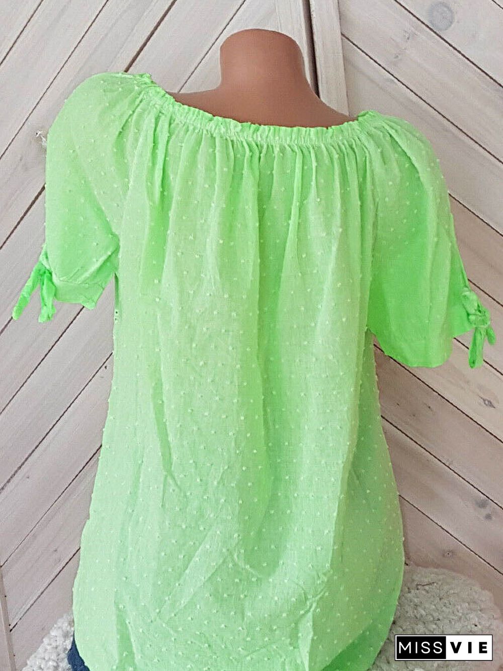 Women Short Sleeve Scoop Neck Printed Polka Dot Top