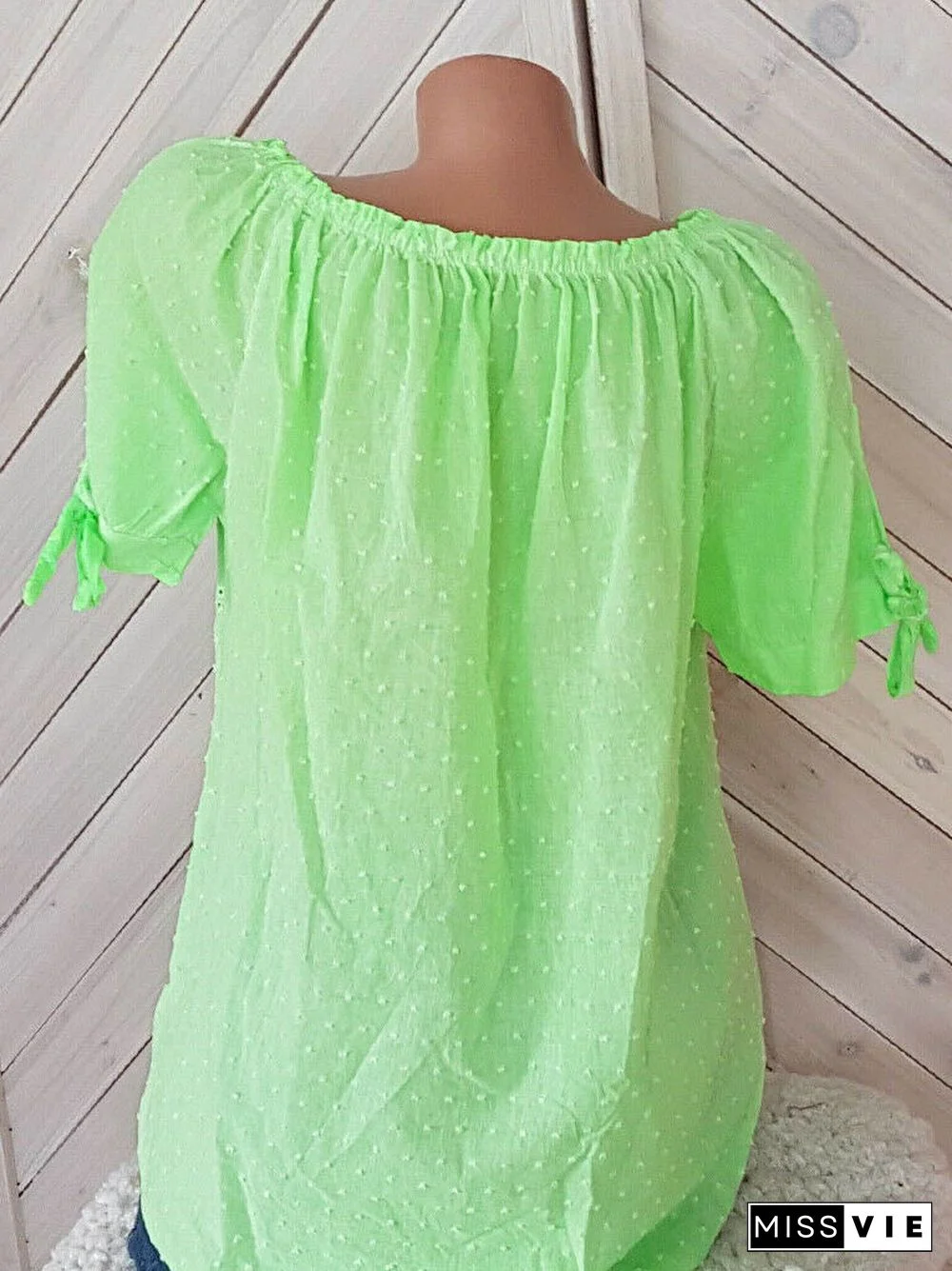 Women Short Sleeve Scoop Neck Printed Polka Dot Top