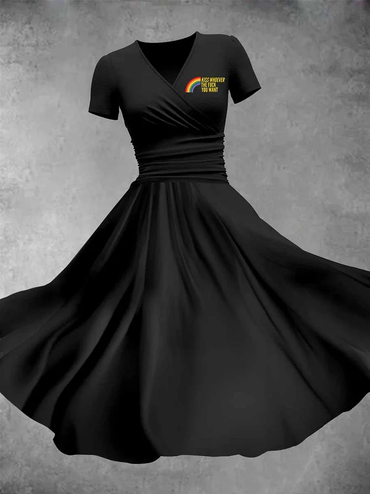 Women's Pride Day Rainbow Colored Kiss Whoever The Fuck You Want Print Maxi Dress