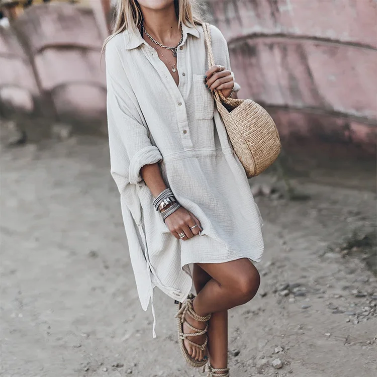 Casual V-neck Solid Color Dress