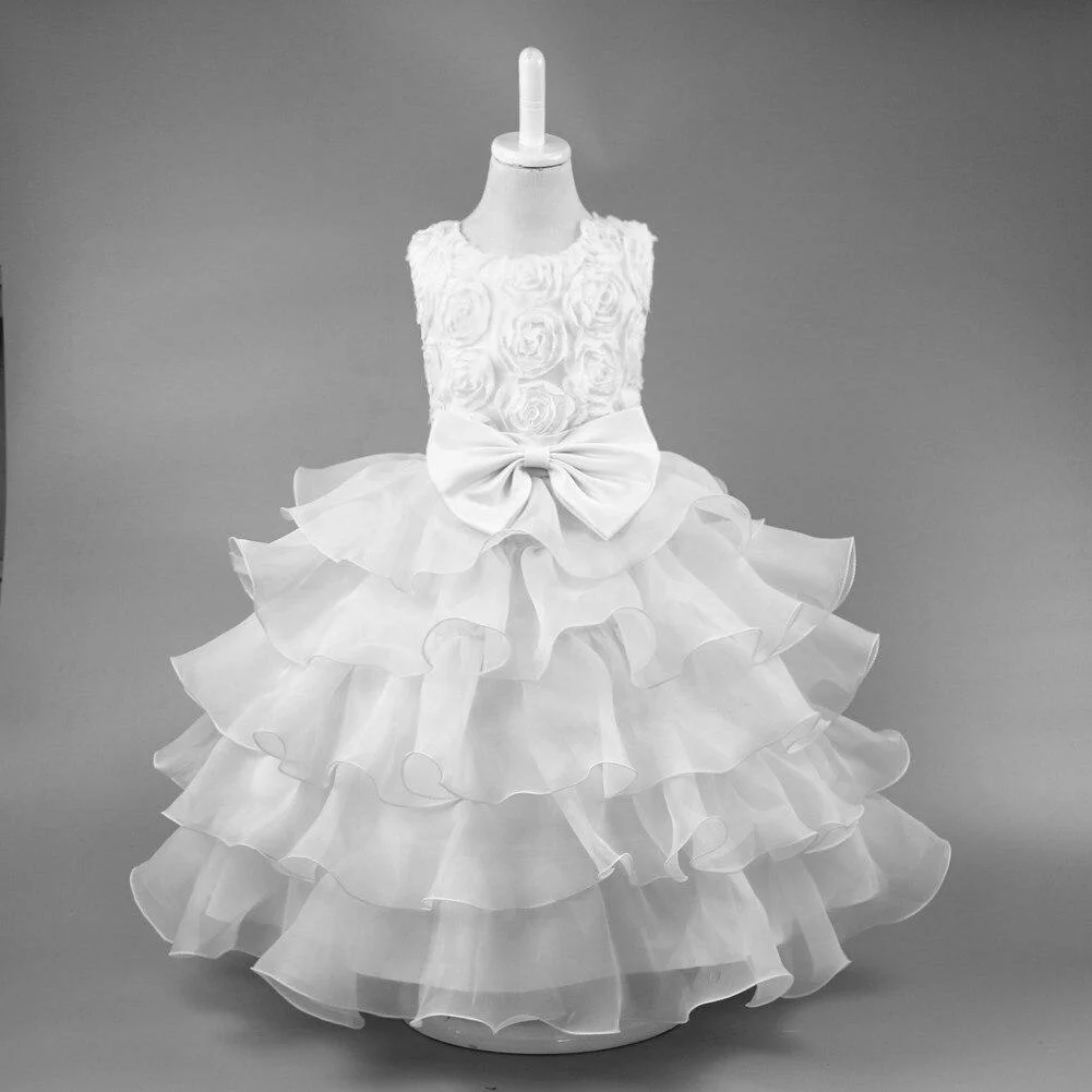 Exquisite Flower Girl Elegant Clothing Western Fluffy Layered Princess Wedding Children's Dress Bow Cute Customer