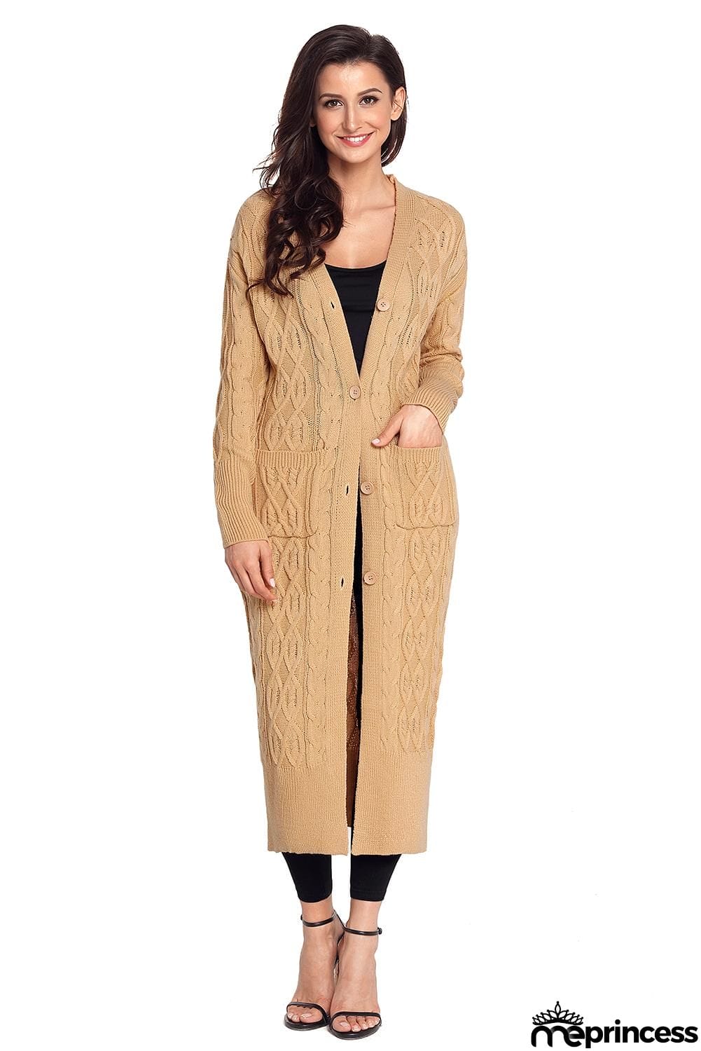 Cable Knit Open Front Long Cardigan