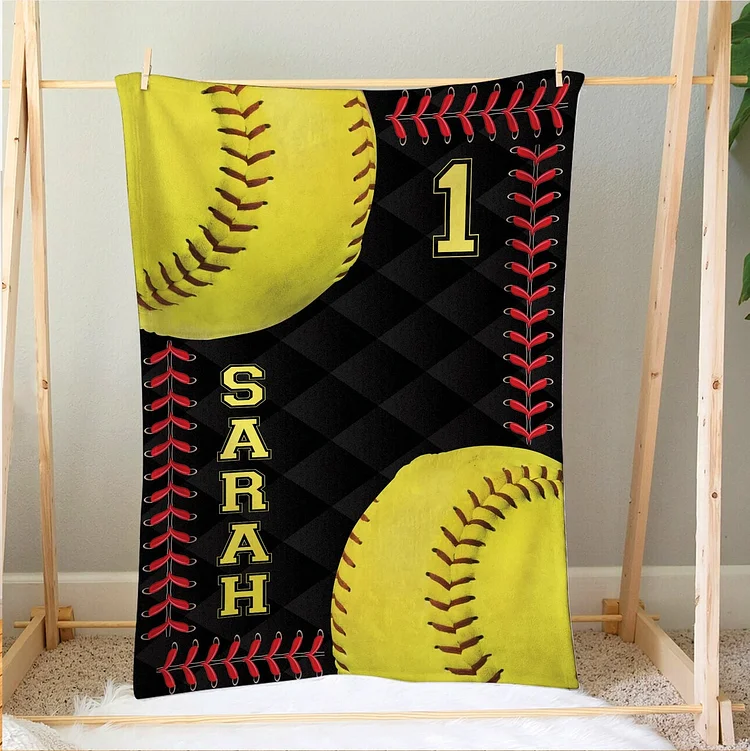 Personalized Softball Blanket, Softball Ball Soft Cozy Blankets | BKKid355