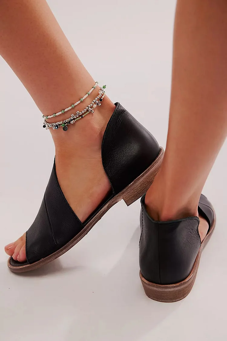 Asymmetric Cutout Solid Color Round Toe Black Sandals [Pre Order]