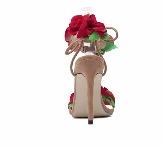Womens Fashion: Taiwan Show Rose Cross Lacing Women Sandals High Heels Lady Casual Lace-Up
