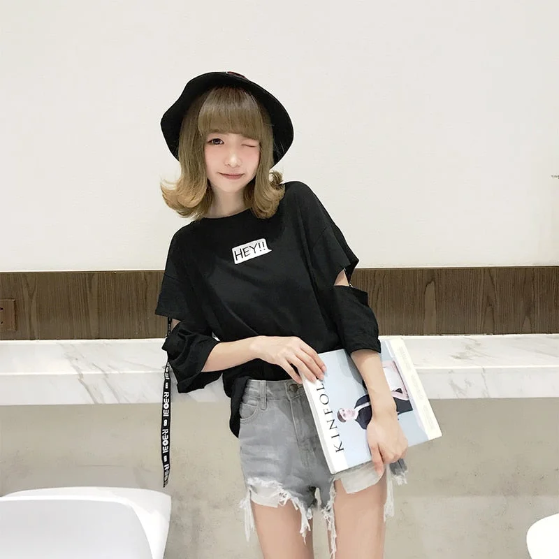 Women O-neck Summer Top Womens Casual Loose T-shirt Female Harajuku Tops Females T-shirts Students Korean Style New Fashion Girl