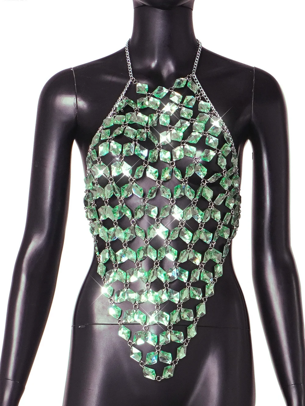 Uveng Uveng New Metal Acrylic Gem Sexy Backback Chain Women's Vest Y21377