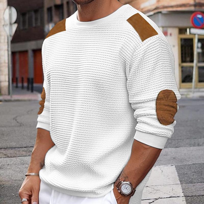 Men's Casual Round Neck Long Sleeve Patchwork Slim Pullover Knitted Sweater 99414283M