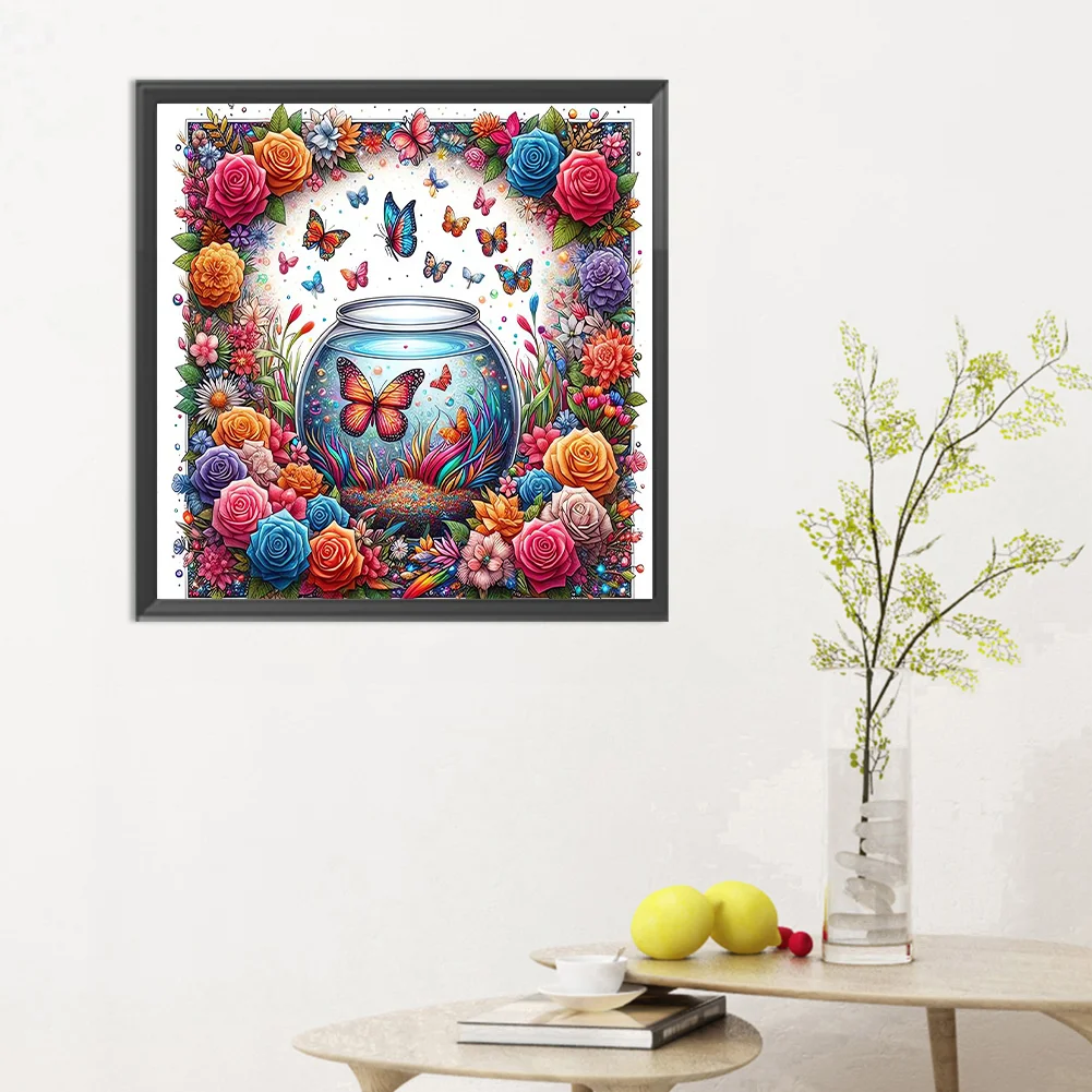 Diamond Painting - Full Round Drill - Flower Butterfly(Canvas|30*30cm)