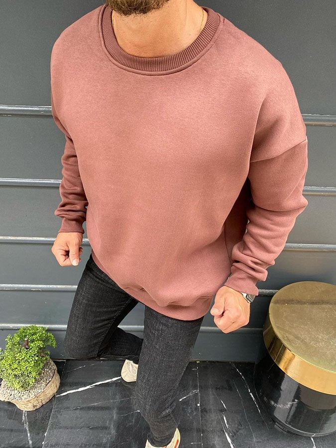 Men's Solid Round Neck Casual Long Sleeve Sweater