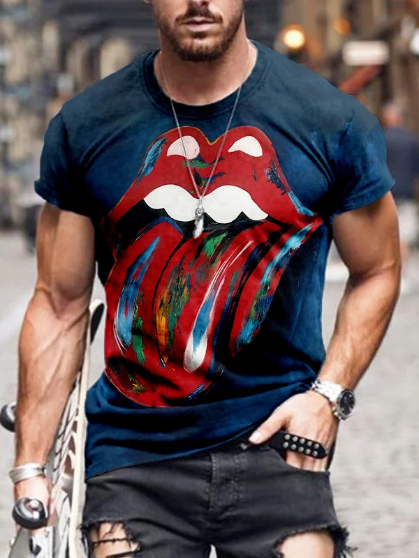 Rolling Stones Crazy Red Lips Oil Painting Art T Shirt