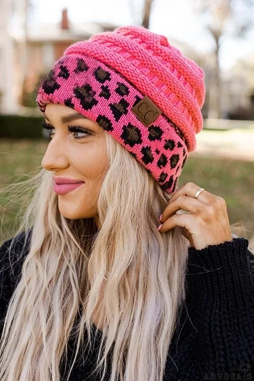 Animal Print Messy Bun Beanie