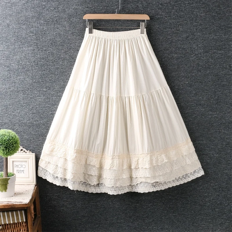 Wongn Newest Lace Lolita A-Line Fairy Kawaii Cotton Saia Basic Mori ...