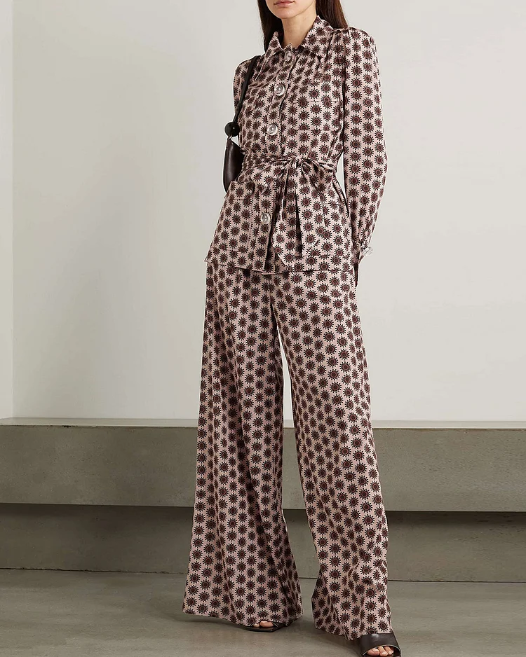 Vintage Printed Shirt And Pants Two-Piece Set
