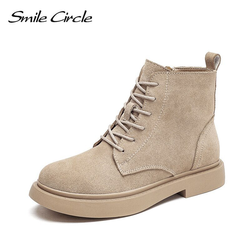 Smile Circle Autumn Ankle Boots Suede Leather women Flat platformShort Boots Ladies shoes winter boots