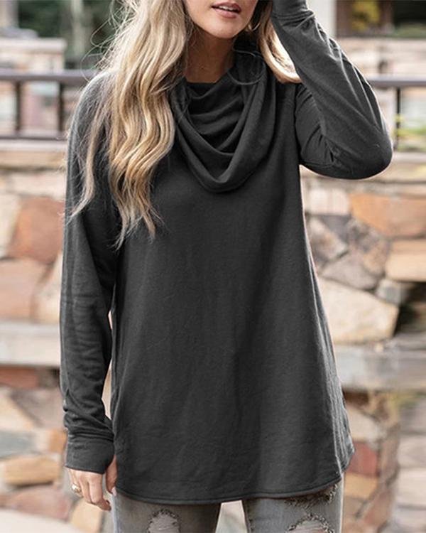 Solid Color Cowl Neck Tunic Tops