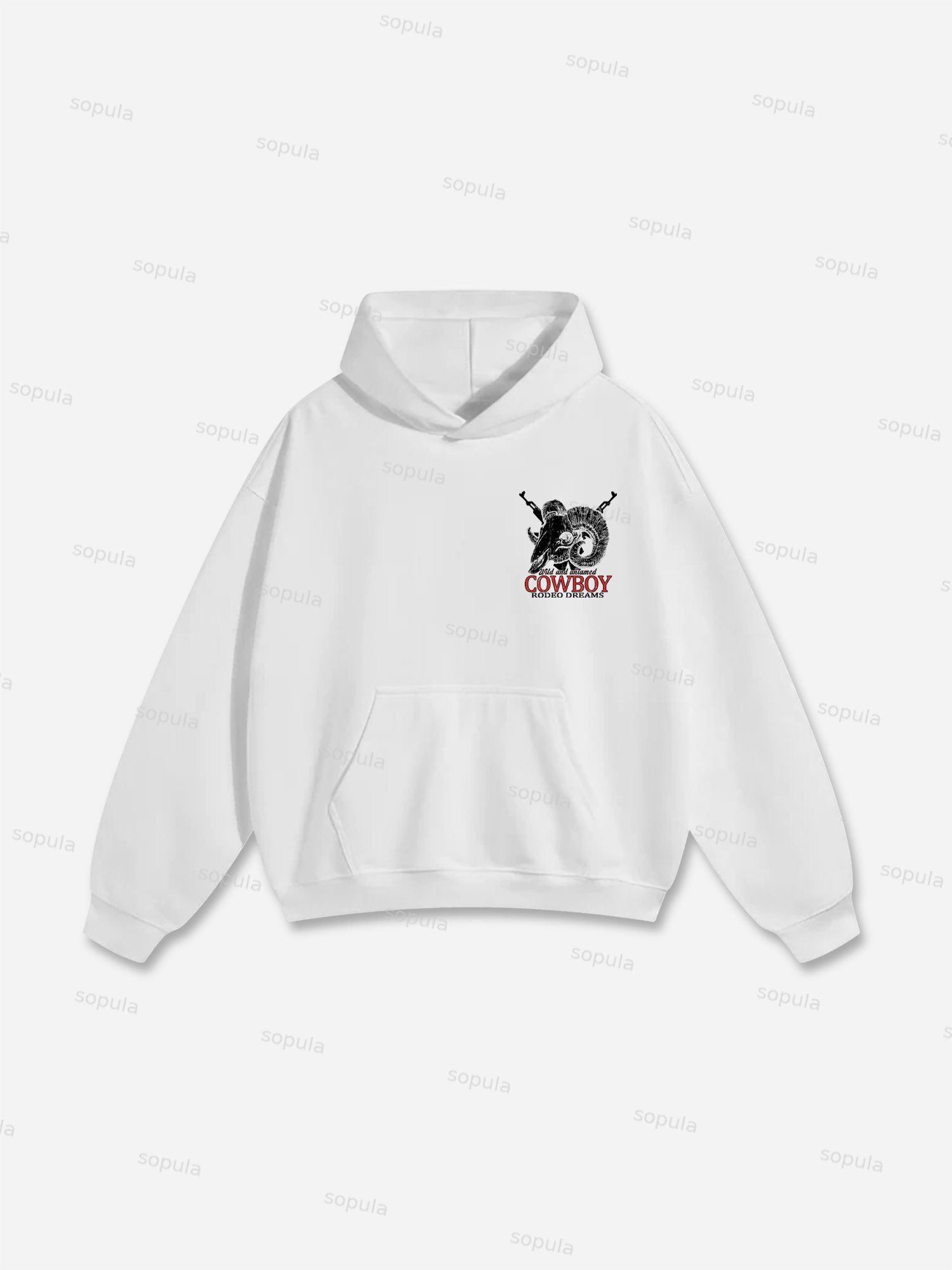 Cow Skull Cowboy Rodeo Print Cotton Hoodie - SOPULA