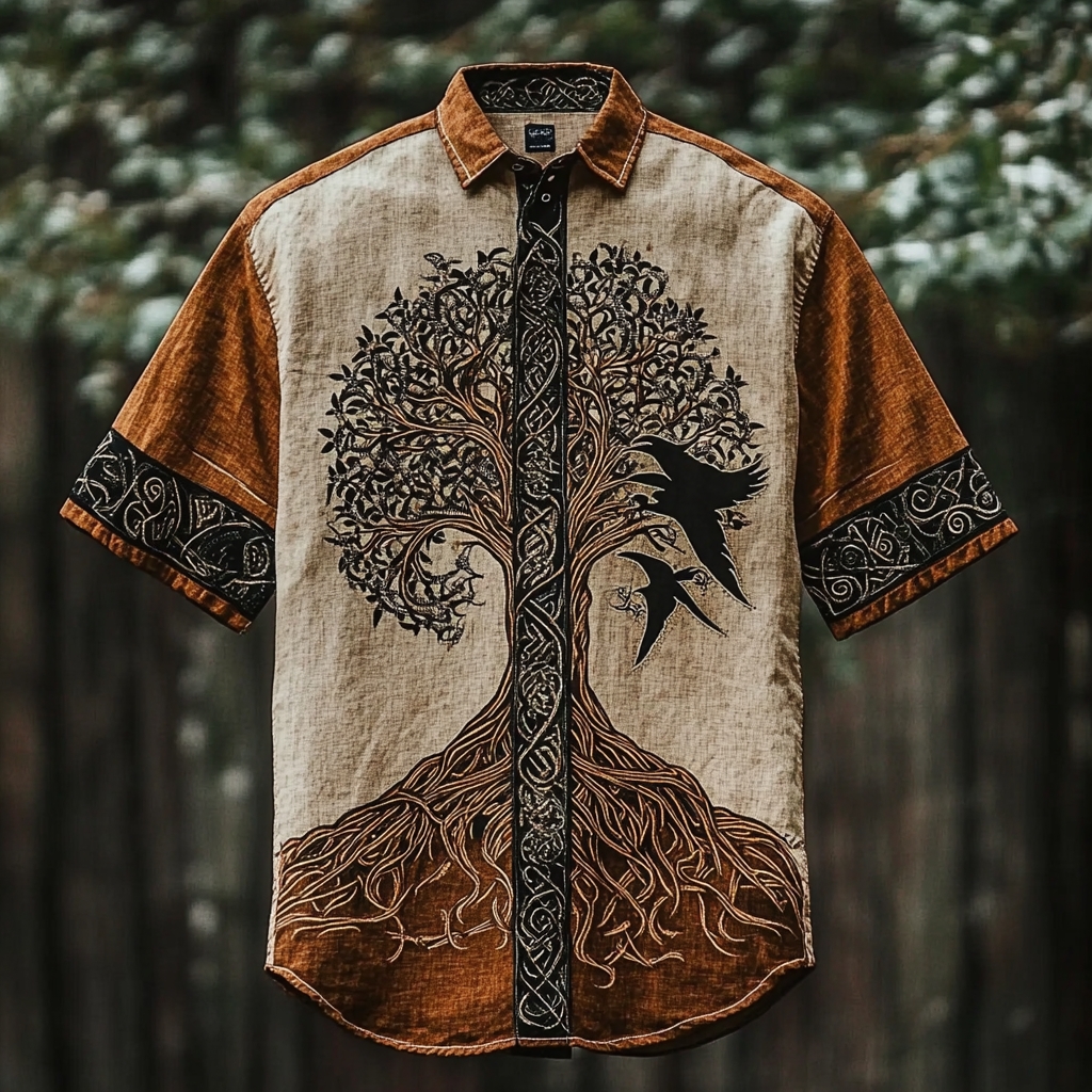 Viking Norse Raven Spirit Tree Of Life Celtic Gods Power Heritage Linen Shirt / Rvogue / Rvogue