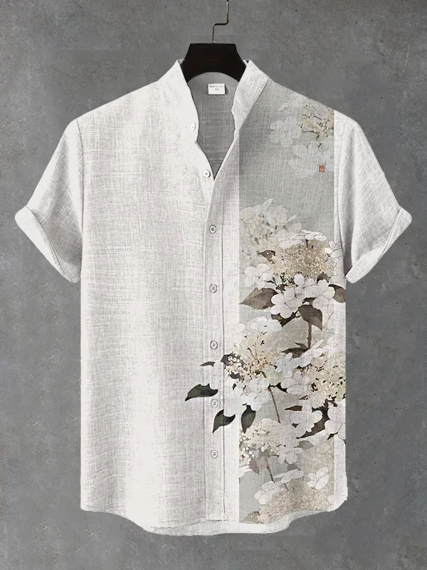 Men's Elegant Floral Art Printed Short Sleeve Shirt