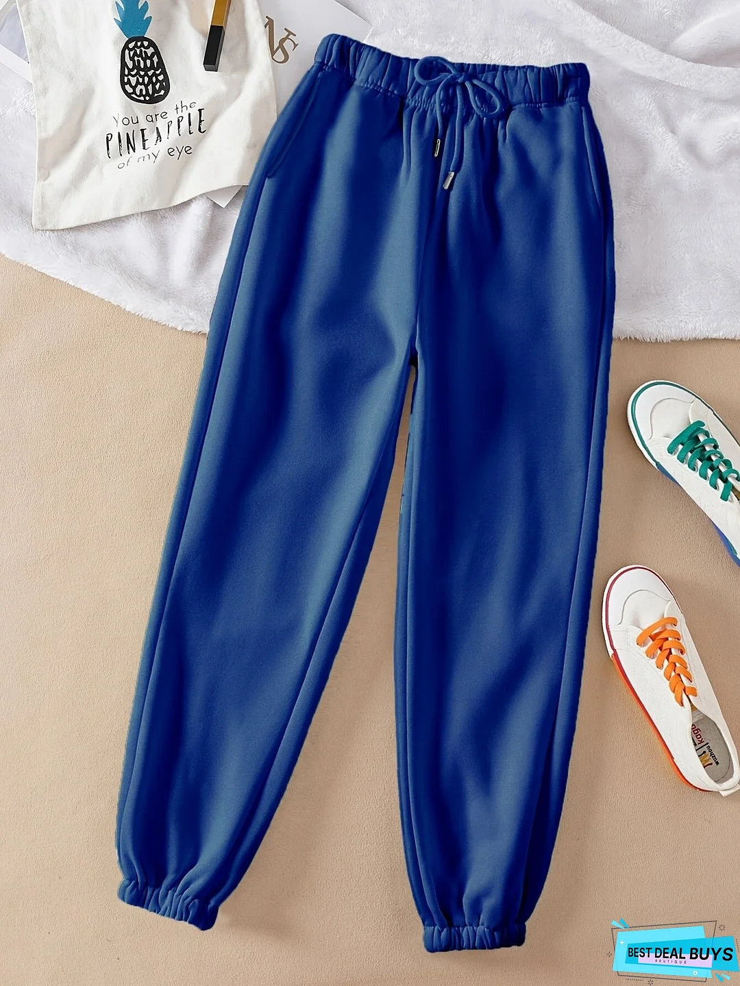 Solid Drawstring Jogger Sweatpants, Casual Slant Pocket Pants, Women's Clothing