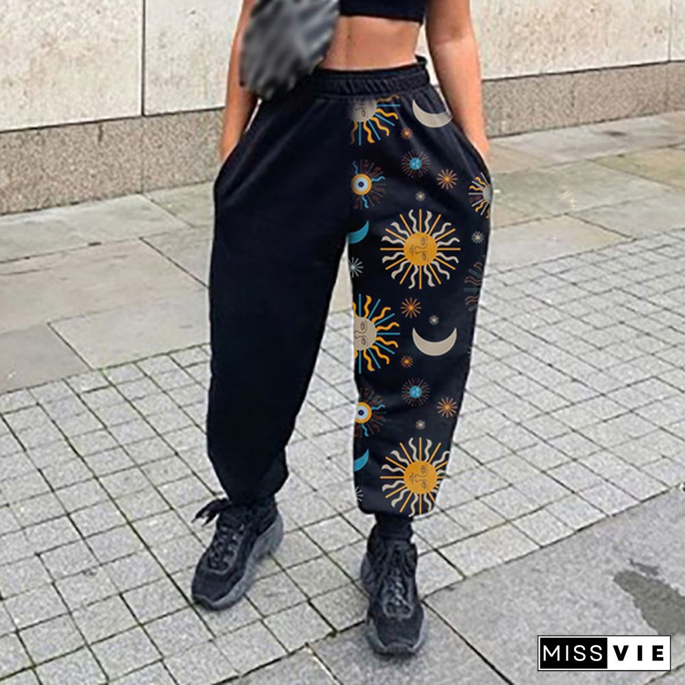 Fashion Casual Color-Blocking Printed Sweatpants