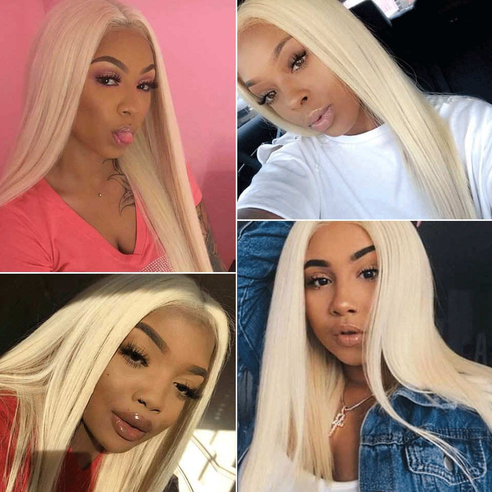 The Only 4*4 Lace Front Wig 613 Straight Human Hair Lace Wig,180% Density Can Dye To Pink Blue Green
