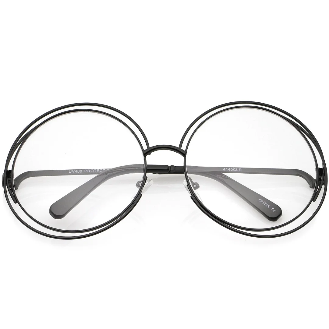 Women's Oversize Wire Frame Clear Lens Round Eyeglasses 62mm