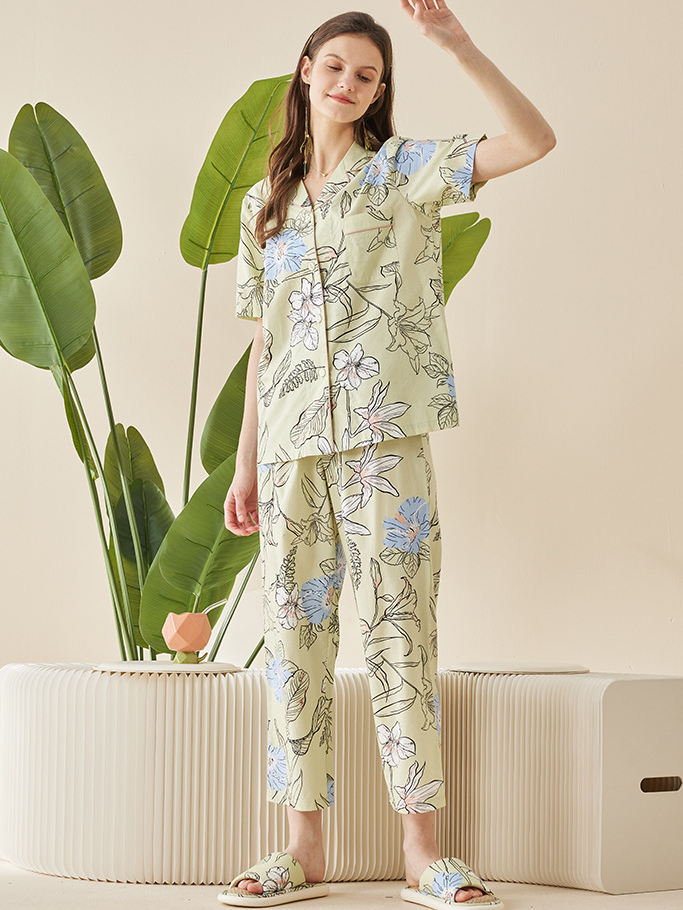 Casual Regular Sleeve Floral Regular Fit Short Sleeve Pajama Set