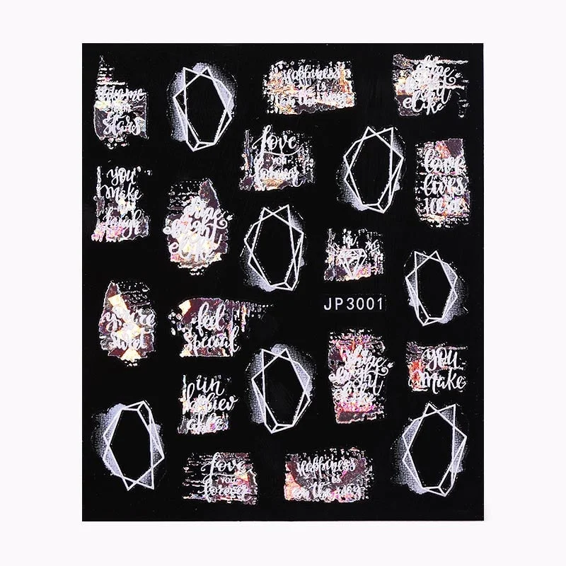 5D White Nail Sticker Rose Flower Engraved Embosse Design Transfer Decals Slider Wraps DIY Nail Art Decoration Accessories