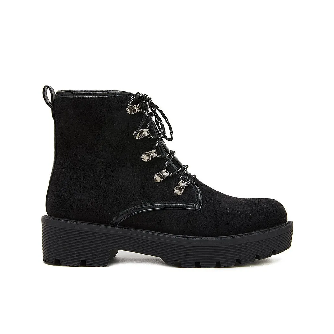 Women's Simple Faux Suede Lace Up Combat Boots