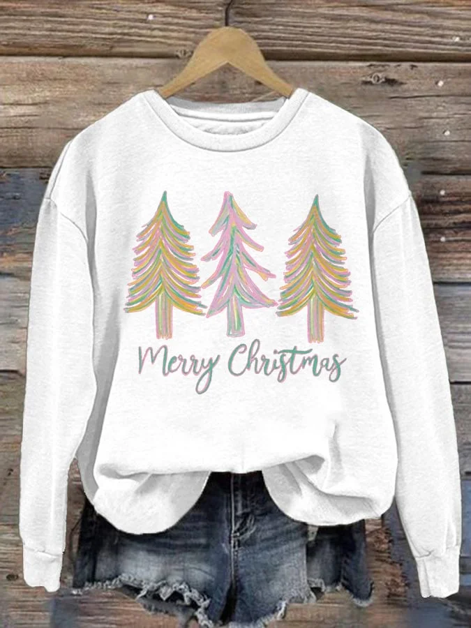 Women'S Casual Merry Chrismas Printed Long Sleeve Sweatshirt socialshop