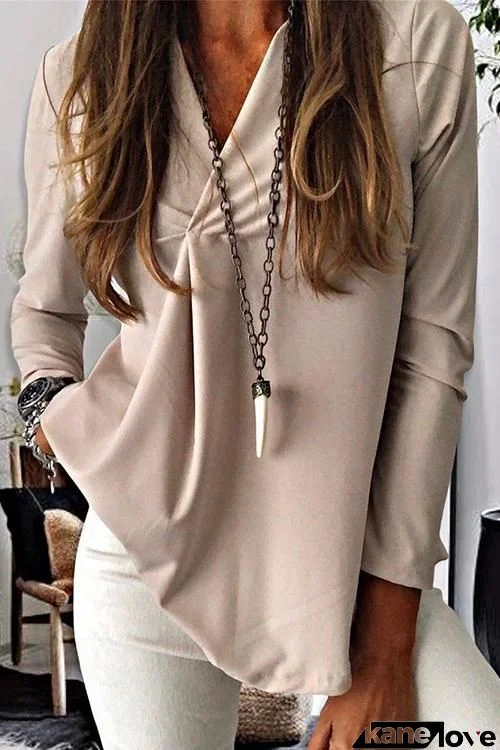 Irregularity V Neck Long Sleeve Blouse