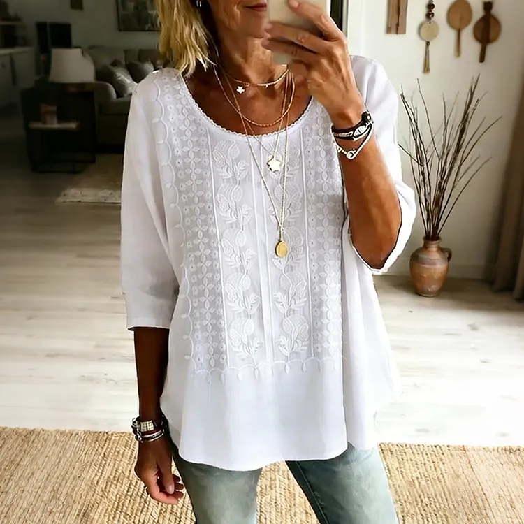 Women's Vintage Embroidery Linen Shirt