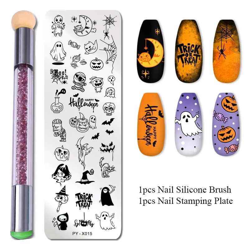 2Pcs/set Nail Stamping Plates Set Silicone Sponge Brush Polish Transfer Stencils Flower Geometry DIY Template for Nail Tools-Nail Inspo