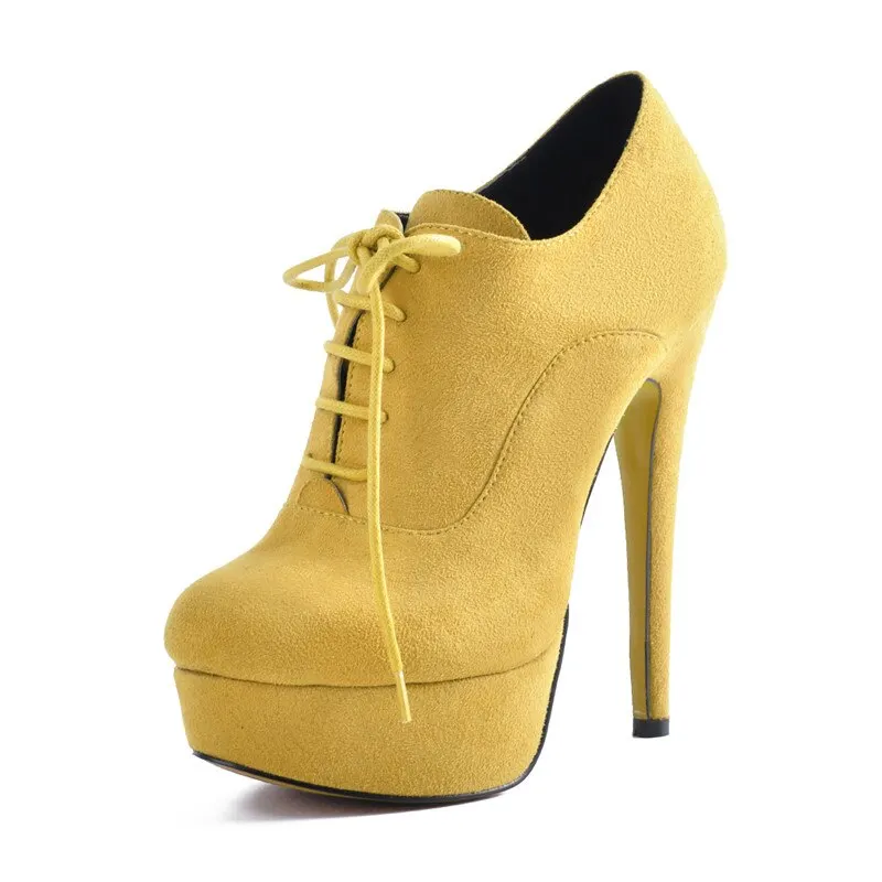 Onlymaker Women's Platform Sexy High Heel Ankle Boots Lace Up Stiletto Comfortable Party Flock Booties Plus Size US5~US15