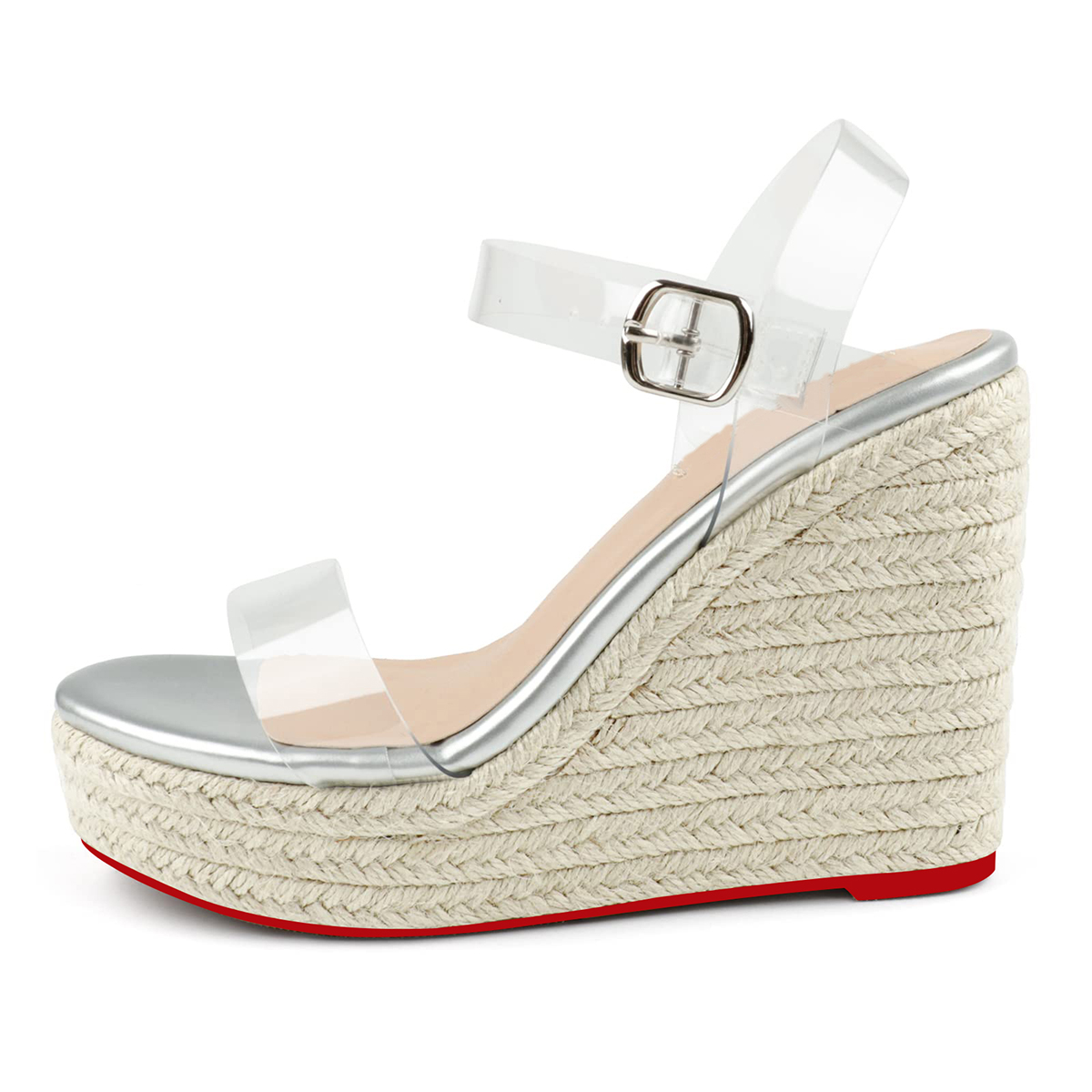 115mm/4.5" Women's Wedge Shoes Heeled Sandals High Platform Open Toe Ankle Strap Red Bottom Sandals-MERUMOTE