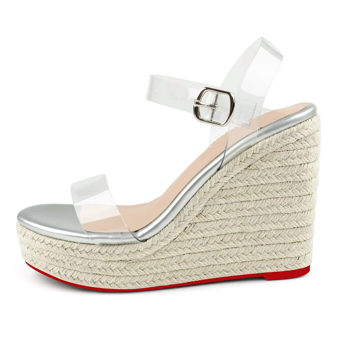 115mm/4.5" Women's Wedge Shoes Heeled Sandals High Platform Open Toe Ankle Strap Red Bottom Sandals-MERUMOTE