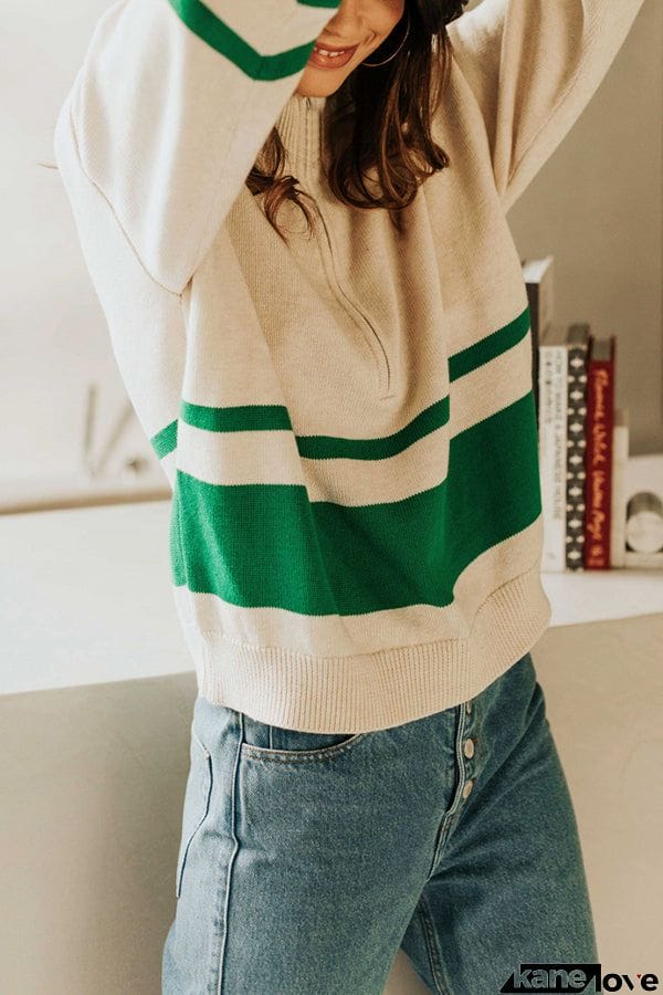 Oversized Stripe Half Zip Sweater