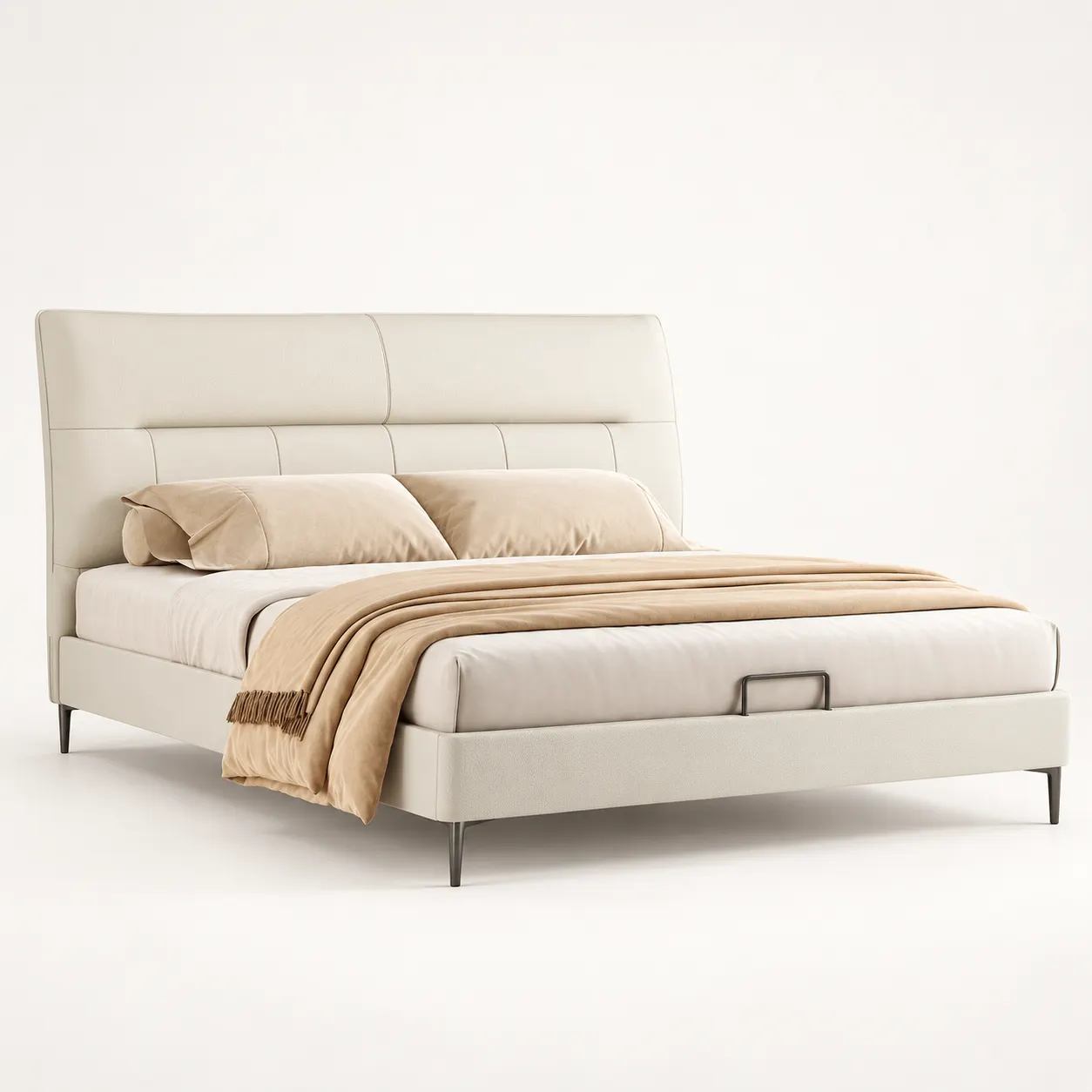 Minimal Upholstered Bed - White studio product view