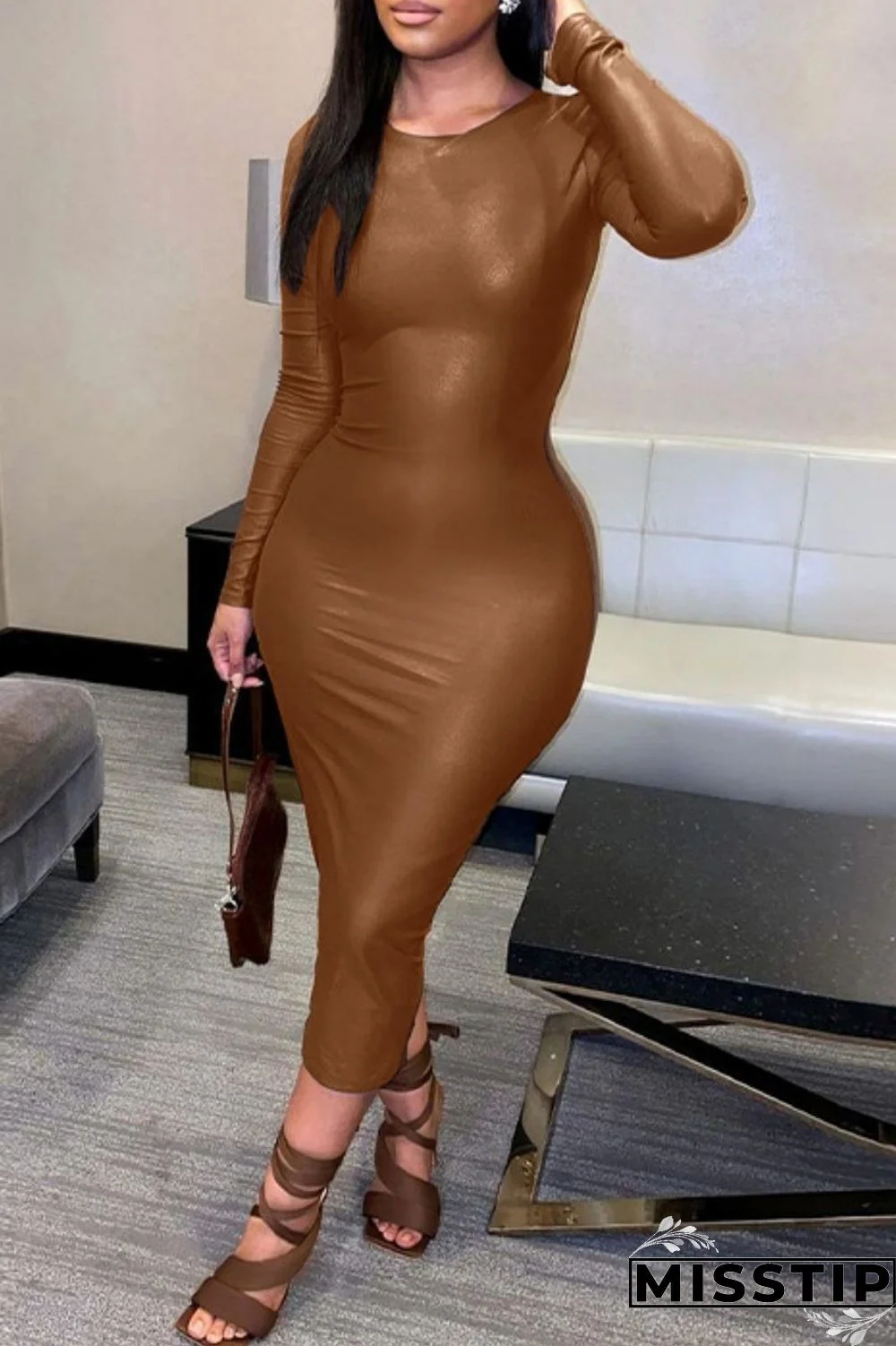 Black Casual Solid Basic O Neck Long Sleeve Dresses