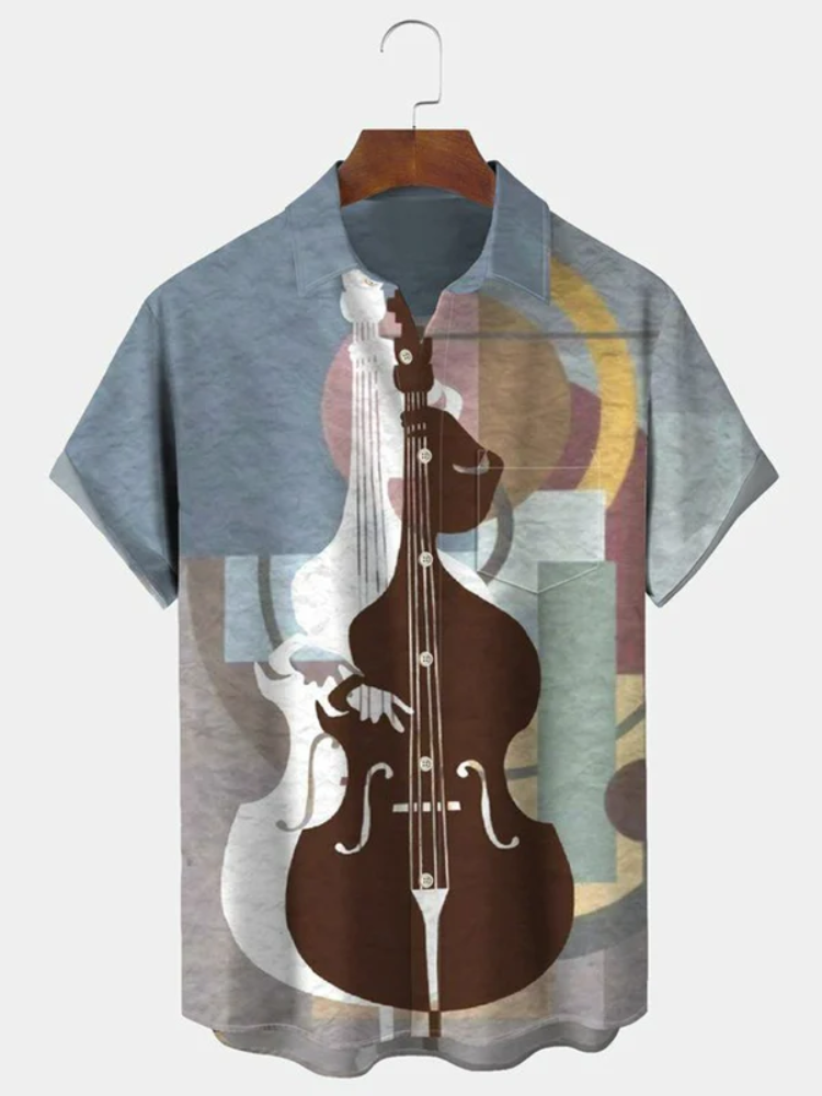 Broswear Fashion Printed Musical Notation Casual Lapel Shirt