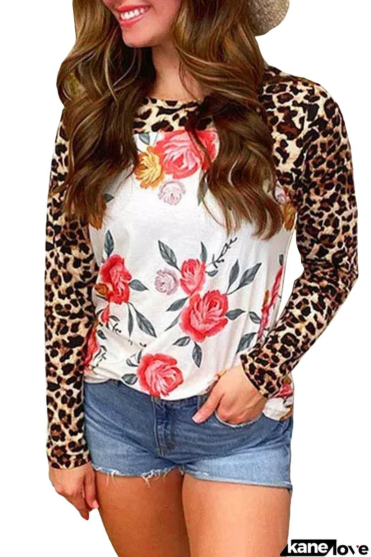 Floral Print Patchwork Long Sleeve Top