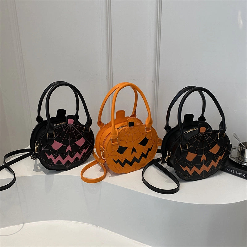 Halloween Women’s Pu Leather Pumpkin Vintage Style Classic Style Round Zipper Crossbody Bag