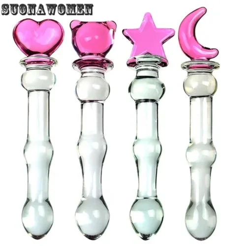 pornhint Pornhint Pink Glass Anal Bead Butt Plug Adult Massager Glass Crystal Dildo G-Spot Sex Toy