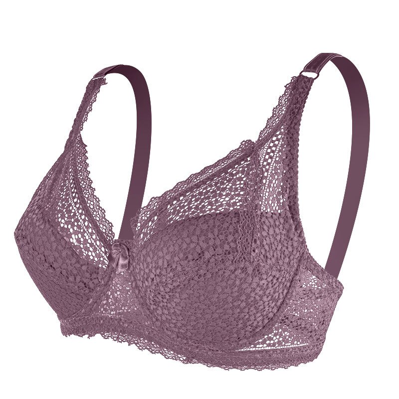 Bras-Adjustable Thin Big Breast Show Little European and American Style Push up Women's Large Size Lace Steel Ring Bra-Bras