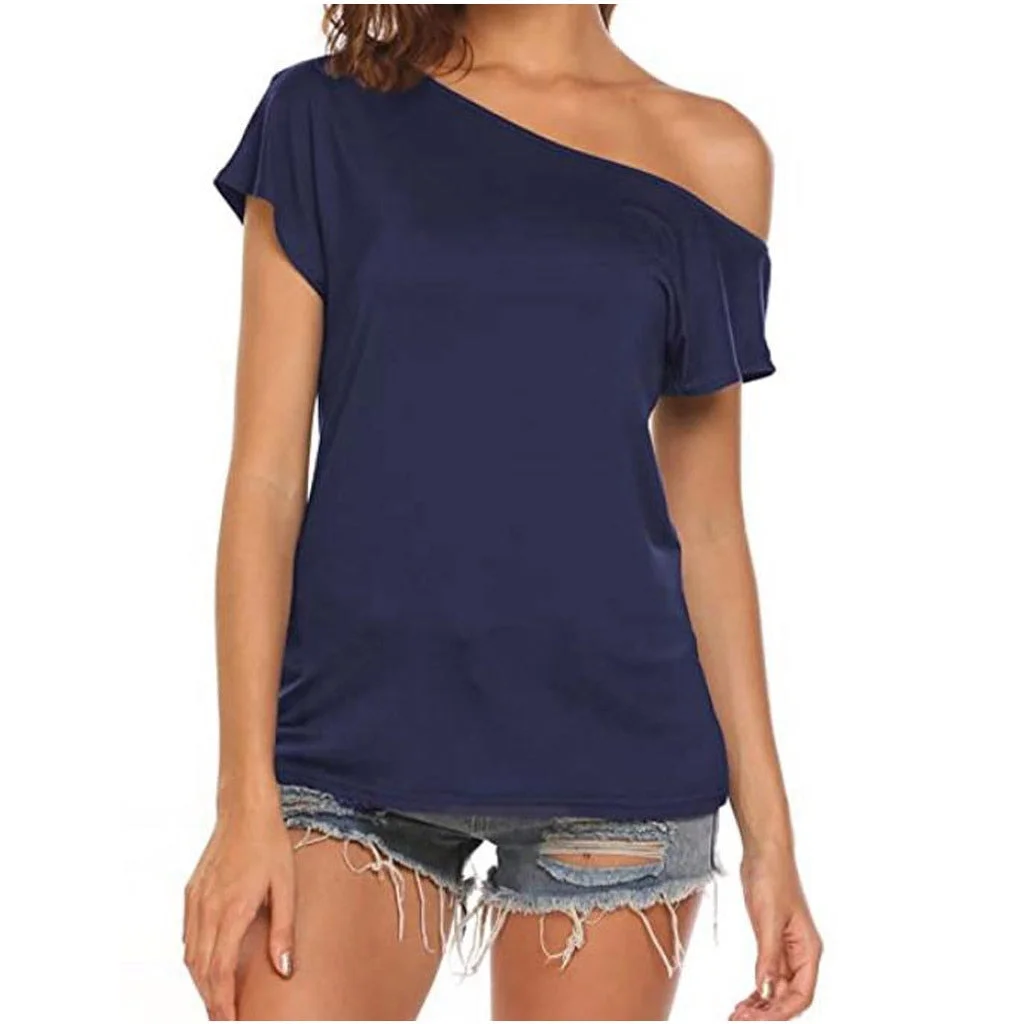 Fashion Off Shoulder T-Shirt Casual Women tshirt Solid Loose Tops Ladies Summer Tops Female Short Sleeve Shirt Blusas Pullover
