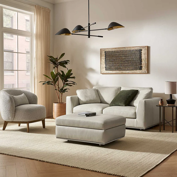 Hamilton Leather Loveseat with Storage Ottoman