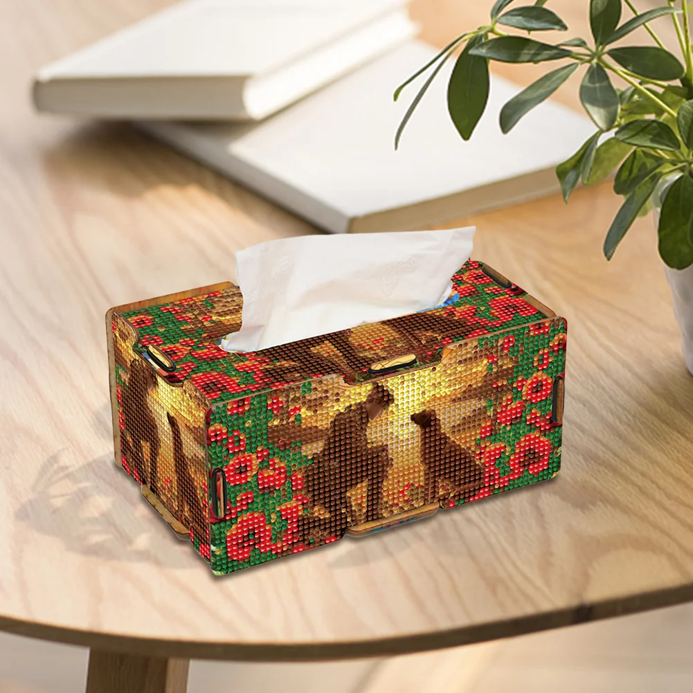 Soldier and Dog Diamond Painting Tissue Box Wood Diamond Art Tissue Storage Box